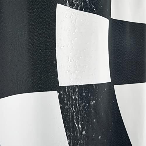 Yokii Curta do chuveiro de tecido de checkerboard preto e branco, 70s Retro