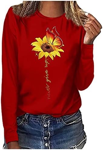 Sorto feminino Crewneck de girassol Butterfly Pullover impresso Tops de encaixe solto para mulheres camisas de blusa de manga comprida