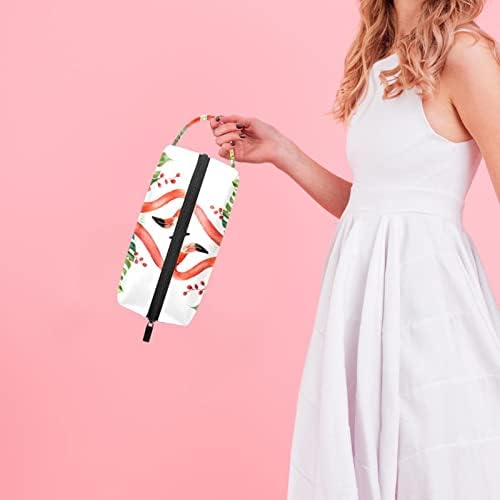 Bolsa de maquiagem de viagem sacos de maquiagem de bolsa de higieness à prova d'água para mulheres e meninas, Flor de flamingo de plantas tropicais moderna