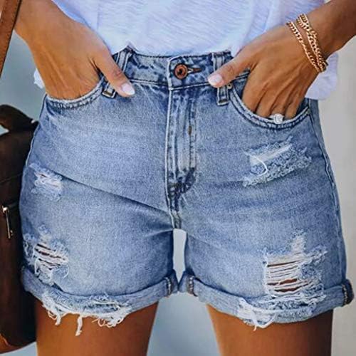 Calça de jeans de jeans do intermediário da coxa de calça feminina de jeans de jeans feminino short shorts buraco de