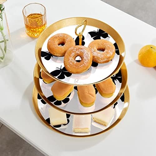 3 Placa de fruta de cupcake de 3 camadas de sobremesa Plástico para servir suporte de exibição para casamento de aniversário Decorações de chá de chá de chá de bebê redondo, silhueta de borboleta