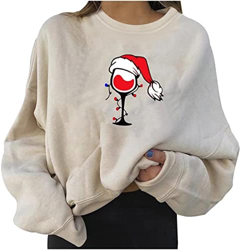 Melas gráficas de Natal feminino Pullover de pescoço redondo casual Camisa solta Tops leves mulheres de suéter comprido