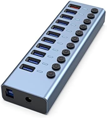Liga de alumínio XDCHLK 11 porta USB3.0 Splitter 10 Porta portinha cubo USB estendido 1 Porta de carregamento rápido 12V4A Fonte de alimentação