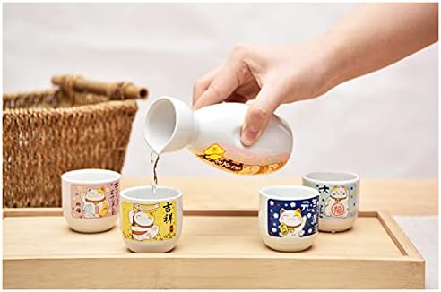 Japonês Maneki Neko Cerâmica Conjunto ~ 5 Peças Conjunto de Cat Lucky Fortune Cat Pattern