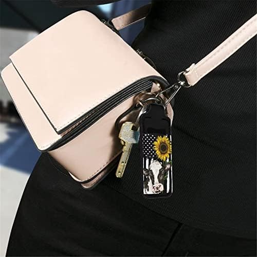 JeoCody Cow and Flag Chapstick Holder Keychain Single Clip-On Sleeve Chapstick Pouch Bolsa de lipstick elástica de traslado