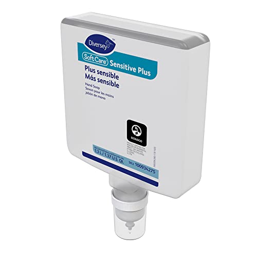 Diversey 100934275 Soft Care Sensitive Plus Hand Soap, Dye Free & Fragrance Free São Gentil Handle para dispensador IntelliCare, 1,3 litro