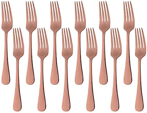 Mingyu Dinner Forks Conjunto de aço inoxidável de 12 - Gold rosa 8 polegadas alimentos Grade de titânio Fork Salad Salad Salad Forks Sets Sets Laver de prato Seguro para o restaurante de cozinha em casa