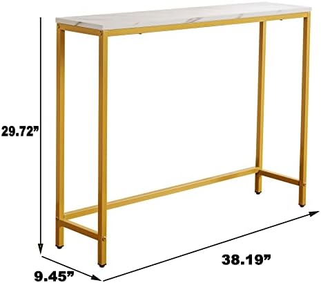 Tabela de console Loglus para entrada, mesa de sofá de mármore falsa com moldura de ouro