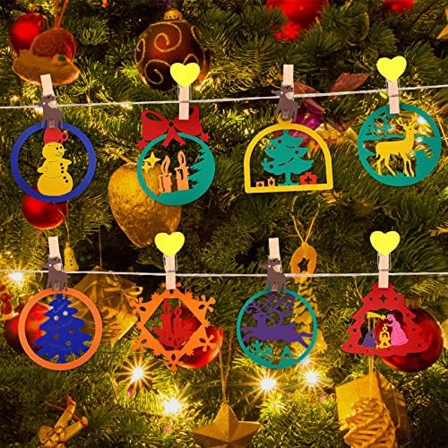 Yulejo 191 PCs inacabados de madeira pendurados para decorações de Natal, 10 estilos de madeira DIY Fatias com orifícios, artesanato de Natal Ornamentos pendurados de madeira para artesanato DIY Supplies de férias de Natal