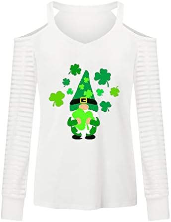Sexy feminina fria shouler pura malha de manga longa camisas St Patricks Gnome Shamrock Tees Camiseta Casual Top