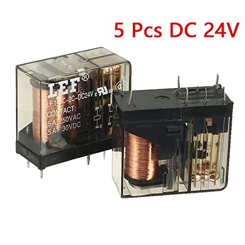 Aexit 5pcs DC Controle elétrico 24V Bobina DPDT 2NO+2NC 8pin Relé eletromagnético Rail DIN/PCB montado 250V/30V 5A 5A