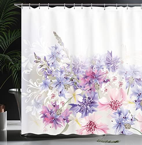 Cortina de chuveiro de lavanda de Ambesonne, pastel Flowers Classic Design clássico design de casamento de impressão