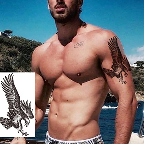 Ooopsiun 12 lençóis grandes tatuagens temporárias para homens, corpora fria e impermeável adesivo de tatuagem falsa para aldult 3d águia tatuagens de braço grande