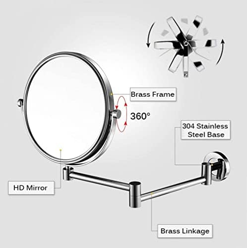Espelho de vaidade espelho de montagem de parede dupla de 8 polegadas com ampliação de 10x, 360 ° de 360 ​​° de 360 ​​°
