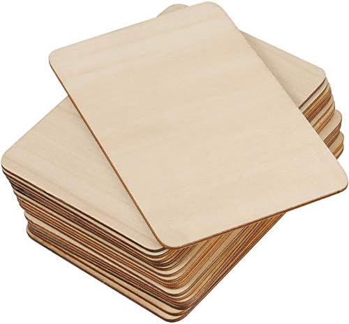 Zeonhak 100 pacote 6 x 4 polegadas retângulo peças de madeira inacabadas, fatias de madeira em branco inacabadas com cantos afiados,