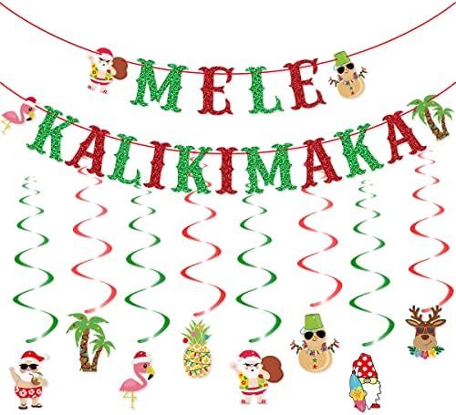 MELE KALIKIMAKA BANNER HAWAIIAN BANNER TROPICAL HANDEIRO DE INSTRUÇÕES DO JASTO PARA DORAÇÕES TROPICAS DE FESTAS HAWAIIANAS