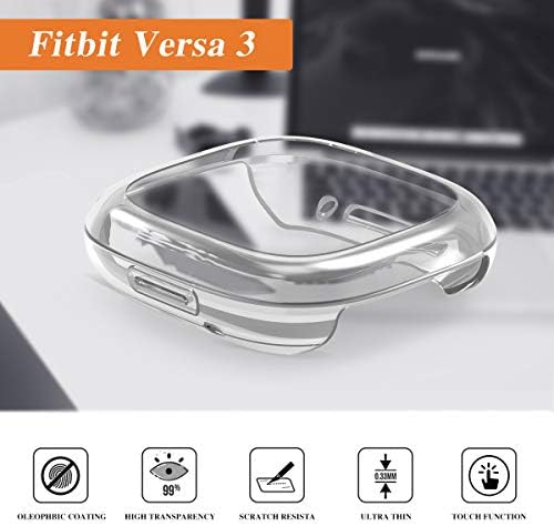 Jiarusig Compatível com Fitbit Versa 3/Sense Bands com caixa de protetor de tela transparente, Slim Couather Versa