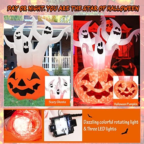 Goflame 6ft Halloween Inflável 3 fantasmas em abóbora, decoração de pátio de sopro com luzes LED e soprador interno, decoração inflável