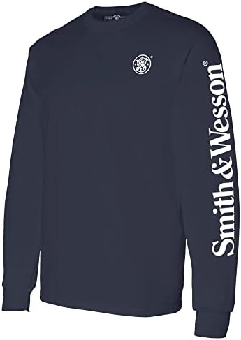 T-shirt de Smith e Wesson Mens, manga longa com logotipo do braço, roupas S&W oficialmente licenciadas