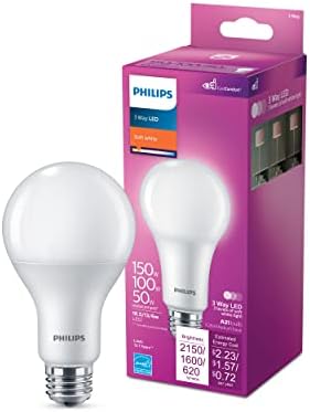Philips liderou a lâmpada A21 sem flanger de 3 vias, Tecnologia de EyeComfort, não-mingau, 2150/1600/620 Lumen, Luz branca macia, 18,5W