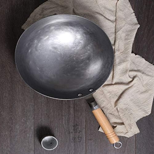 Poupa de panela aço carbono wok autêntico martelado à mão e alça de madeira ideal para cozinhar utensílios de cozinha de frita frita