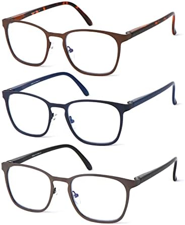 Sunmer Wood Metal Reading Glasses for Men 3-Pack Clear Blue Blocking Reader for Women