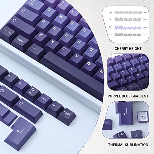 Jolintal 126 Keys Gradiente Purple Chaps, Purple Blue Mysterious Mysterious Feeling PBT Keycaps, Cherry Perfil Heat Sublimated Keycaps, adequado para teclados mecânicos de teclados para jogos