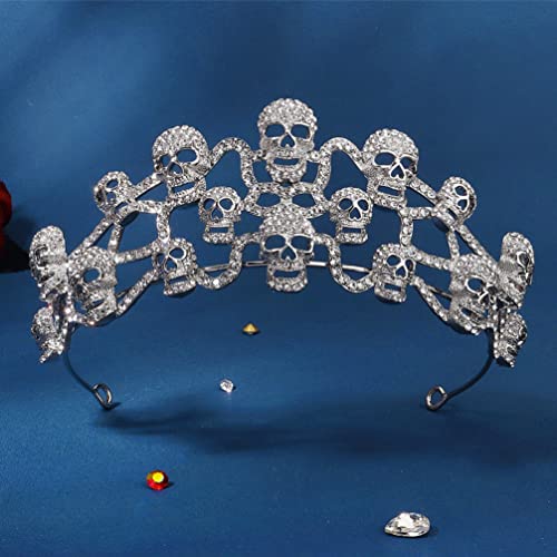 Beavorty Halloween Skull Rhinestones Tiara Gothic Queen Festume Party Hairband Hair Band Horror Cosplay Acessórios para cabelos para