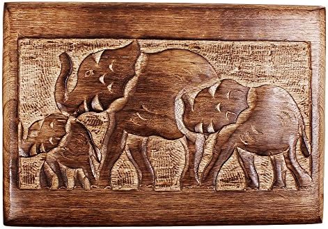 Armazene a caixa de bugigangas de madeira Indya com motivo de elefante esculpido à mão
