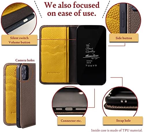 Hanatora] iPhone14 capa com suporte de cartão encolher de couro de couro genuíno capa de telefonia de couro elegante tipo