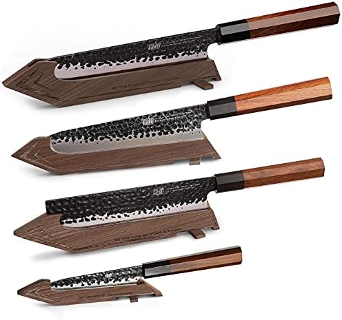 Localizando as facas de aço de aço da Dynasty Série de 4 peças e guardas de borda de faca de nogueira magnética
