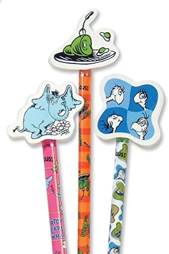 Raymond Geddes 66865 Dr. Seuss Número 2 Lápis com Erasers de lápis gigantes e Dr. Seuss Mini Memo Pad