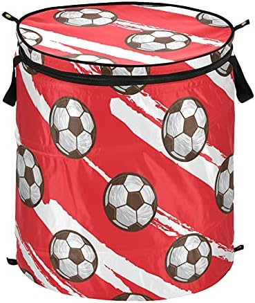 Futebol e futebol Pop -up Lavanderia cesto com tampa dobrável cesto de armazenamento saco de lavanderia dobrável para piqueniques de viagem de apartamento