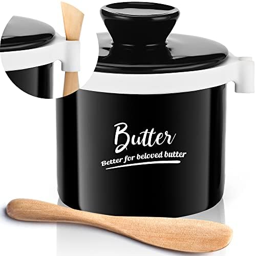 Aisbugur manteiga de barra de barra de barro com faca e selo de silicone perfeito prato de manteiga francesa com tampa para bancada,