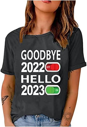 XIPCOKM Tshirts femininos unissex Goodbye 2022 Hello 2023 camisa lazer de mangas curtas Bloups Fashion Casual Tees Top Blouse
