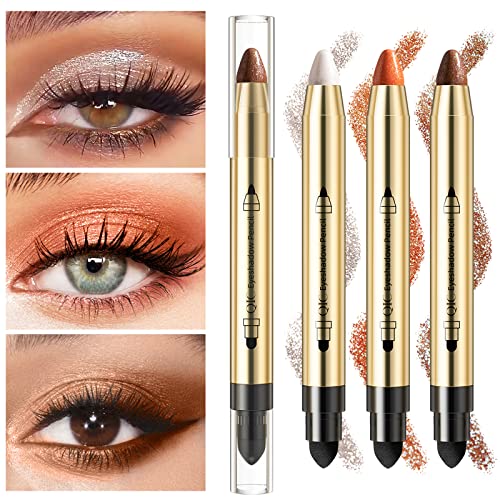 3pcs Glitter Cream Eyeshadow Beck, maquiagem de 2 polegadas para olhos brilhantes brilho de cores claras de cores, lápis,