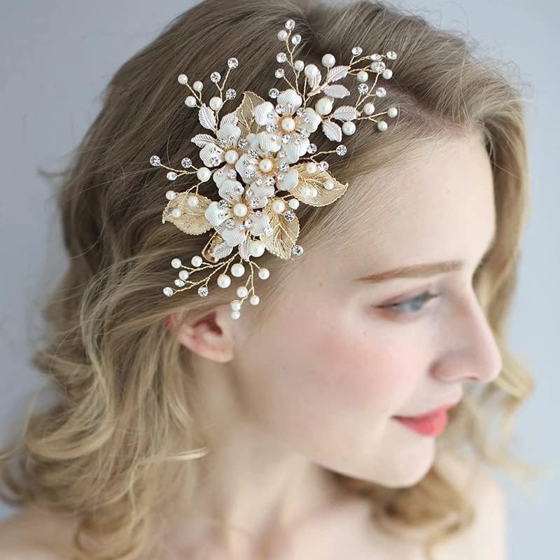 Acessórios para cabelos de casamento de flores czdyuf pérolas pérolas de pêlo de cabeceira de cabelo de cabelo artesanal