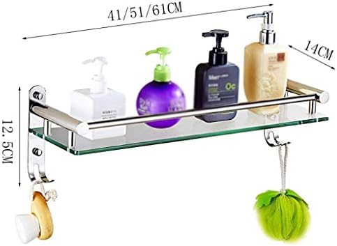 Prateleira de vidro do banheiro klhhg, tratamento de superfície escovado de aço inoxidável, rack de armazenamento de parede de parede