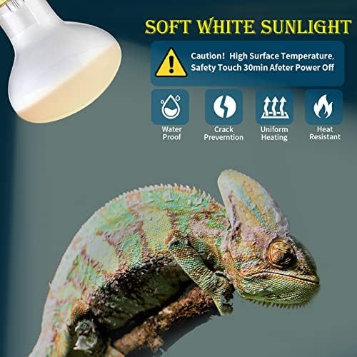 Hanjion 2 pacote 75W Reptile UVA Basking Spot Spot Lamp, lâmpada de calor do dia do brilho do sol, luz de vidro branco macio para répteis e anfíbios, dragão barbudo, lagarto, tartaruga, ouriços
