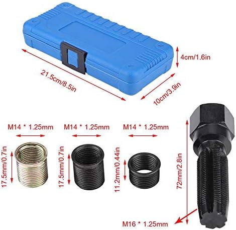 16 PCS Kit de ferramentas de reparo de rosca de vela de ignição com o TAP M16 x 1,25 x 70 mm adequado para reparar roscas de vela de ignição 14mm * 1,25 mm com caixa portátil