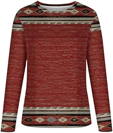 Narhbrg Tops for Women Western Aztec Print T-shirts 2022 outono de inverno Tops casuais de manga comprida