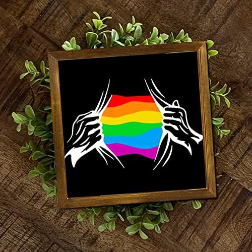 LGBT Pride emoldurado Sinais de madeira lésbica Pride super forte placa de madeira Signo da fazenda Plaquina de decoração da fazenda