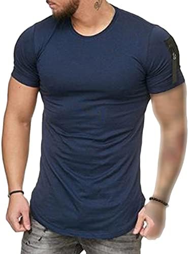 DGHM-JLMY Men's Zipper Pocket Pocket Round Manga curta T-shirt Pullover casual Tops Tees Camiseta Músculo T-shirt Athletic Workout