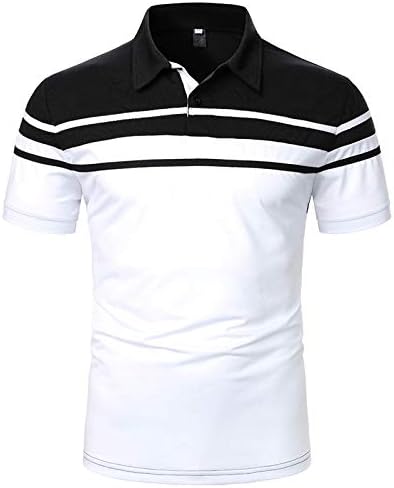 Camisa masculina próxima a algodão clássico de lapela de mangas curtas Camisa pólo solta ajuste de retalhos confortável top
