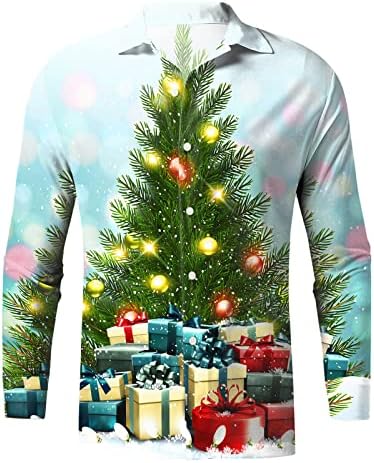 Wocachi Christmas masculina de manga longa camisas para baixo, engraçado Natal Santa Papai Noel Print Holiday Shirt Graphic