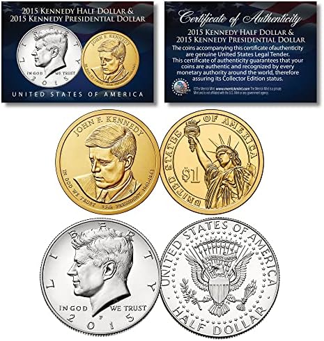 John F Kennedy 2 -Coin Set 2015 JFK Presidencial $ 1 moeda e 2015 JFK Half Dollar - Philadelphia Mint