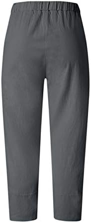 Calça de linho de algodão Capri Womens for Women Women Casual Summer Capri -Pants com bolsos Baggy Boho Comfy Beach Troushers