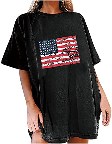 O Dia da Independência supera as camisas de bandeira americana de mulheres estreladas por listras de manga curta
