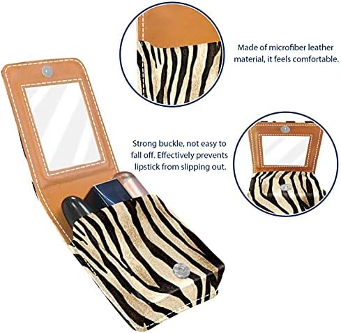 Mini Lipstick Case Brown Tiger Skin Art Padrão de batom Organizador com Botão Mirror Butter Fechamento Maquia