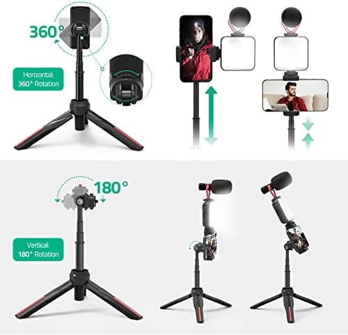 Kit de vlogging de vídeo com smartphone com luz LED, suporte para telefone, microfone, tripé, bolsa de transporte, kit inicial do tecelks